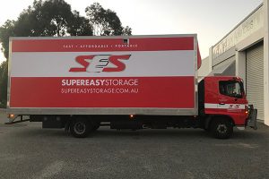 Full vinyl truck wrap for Super Easy Storage printed and installed by Imagesource.