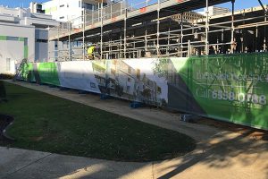 Fence mesh also known as banner mesh that Imagesource printed, finished and installed for BGC creates a shield to protect surrounding areas from dust and debris, conceals the work site and provides a canvas for branding and marketing messaging.
