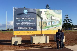 Koombana North billboard sign on a Eco block footings for Landcorp by Imagesource Perth