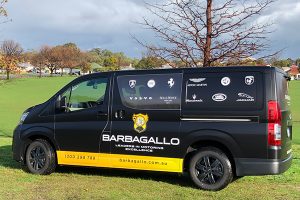 Barbagallo Van vehicle decals on their matt black service van were printed and installed by Imagesource