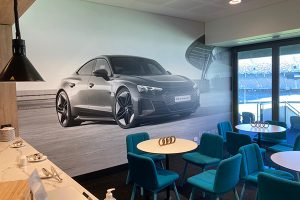 The AUDI room at Optus Stadium (home to West Coast Eagles and the Fremantle Dockers)for people to visit during the AFL / football season is adorned with a beautiful AUDI wall graphic printed and installed by Imagesource