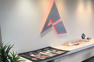 Digitally cut into metal and illuminated from the back reception sign for Adzoo Perth by Imagesource