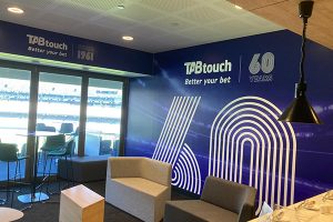 The TAB room wallpaper and table graphics at Optus Stadium (home of the West Coast Eagles and Fremantle Dockers) in Perth where the AFL / football is played