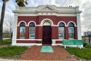 Amazing custom printed textile (blinds) and floor graphics (front floor mat) for the South Perth Museum printed, finished and installed by Imagesource