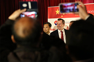 Imagesource can print and supply pull-up banners up to 2700mm wide for us as media backdrops such as this example pictured with the state premier Mark McGowan with delegates from the Chinese Chamber of Commerce in Perth