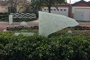 Imagesource Perth can print and install your way finding signage for any business such as this example for Arcadia Waters which features graphics printed direct to metal that has been cut to shape.