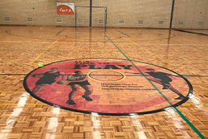 Floor graphic for the floor of the basketball courts at Craigie Leisure Centre