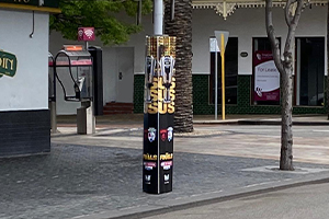 Coreflute is a great product for short term sporting signage - seen here cut and folded into a bollard wrap. We have several templates for you to download or we can create a custom template for bollard wrap and roster signs