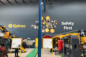Imagesource printed and installed this huge wall graphic safety signage for Epiroc in their warehouse