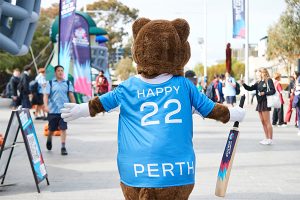 This is one one Imagesource's custom printing projects - dye sublimation printed stretch fabric T-shirt for the Tourism WA Quokka mascot for the T20 World Cup held in Perth